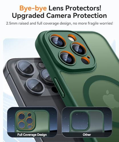CANSHN iPhone 16 Pro uchun mos magnitli korpus, yaxshilangan [Kamera to'liq himoyalangan] [Magsafe bilan mos] [Shaffof mat] Zarbaga chidamli himoyalovchi telefon korpusi qopqog'i 6,3 dyuym - To'q yashil - 3
