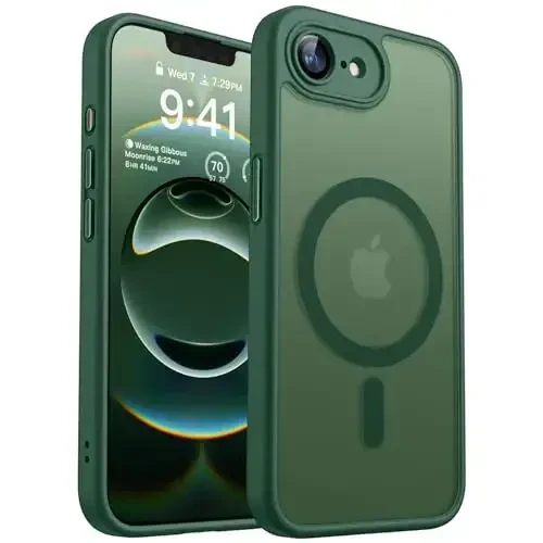 CANSHN Magnetic for iPhone 16e Case, Upgraded [Full Camera Protection] [Compatible with Magsafe] [Translucent Matte] Shockproof Protective Phone Case for iPhone 16e - Deep Green 
