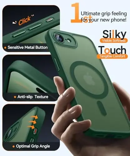 CANSHN Magnetic for iPhone 16e Case, Upgraded [Full Camera Protection] [Compatible with Magsafe] [Translucent Matte] Shockproof Protective Phone Case for iPhone 16e - Deep Green - 5