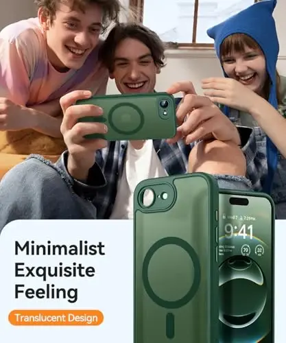 CANSHN Magnetic for iPhone 16e Case, Upgraded [Full Camera Protection] [Compatible with Magsafe] [Translucent Matte] Shockproof Protective Phone Case for iPhone 16e - Deep Green - 7