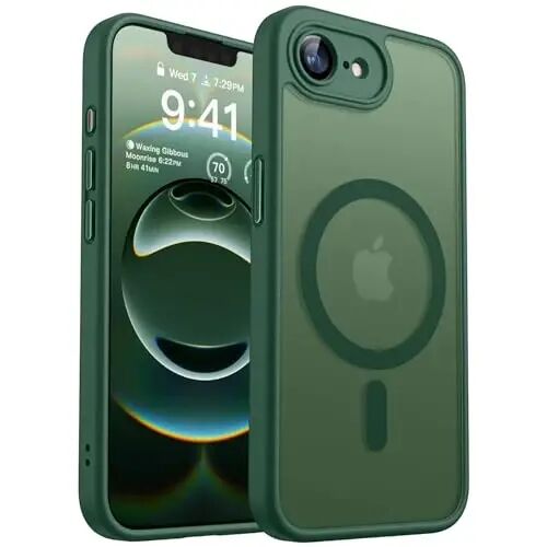 CANSHN iPhone 16e için Manyetik Kılıf, Gelişmiş [Tam Kamera Koruması] [Magsafe ile Uyumlu] [Yarı Saydam Mat] Darbeye Dayanıklı Koruyucu Telefon Kılıfı iPhone 16e için - Koyu Yeşil - CANSHN