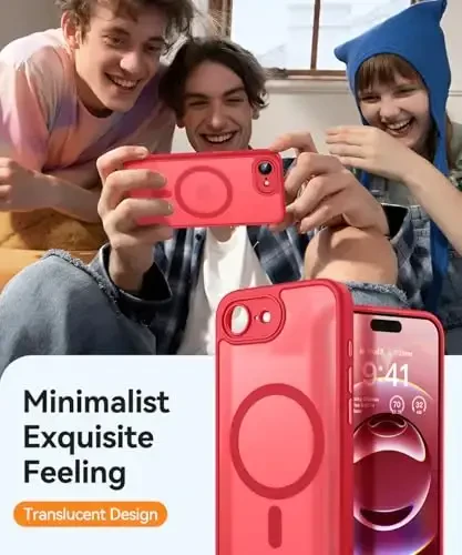 CANSHN Magnetic for iPhone 16e Case, Upgraded [Full Camera Protection] [Compatible with Magsafe] [Translucent Matte] Shockproof Protective Phone Case for iPhone 16e - Red - 7