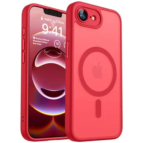 CANSHN Magnetic for iPhone 16e Case, Upgraded [Full Camera Protection] [Compatible with Magsafe] [Translucent Matte] Shockproof Protective Phone Case for iPhone 16e - Red 