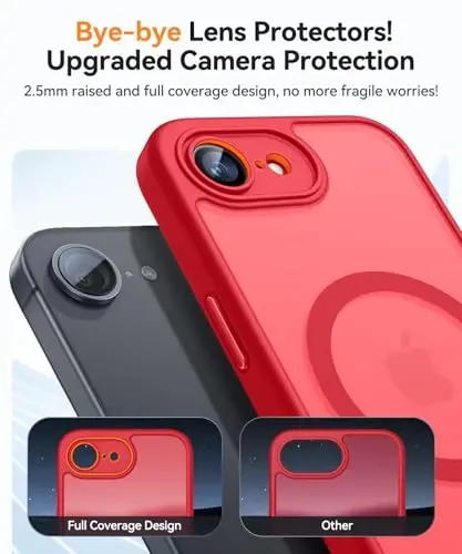 CANSHN Magnetic for iPhone 16e Case, Upgraded [Full Camera Protection] [Compatible with Magsafe] [Translucent Matte] Shockproof Protective Phone Case for iPhone 16e - Red - CANSHN (1)