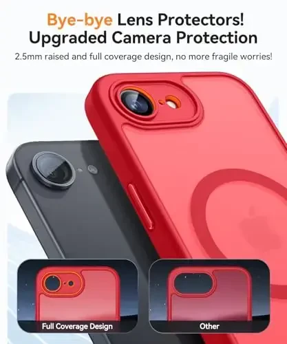 CANSHN Magnetic for iPhone 16e Case, Upgraded [Full Camera Protection] [Compatible with Magsafe] [Translucent Matte] Shockproof Protective Phone Case for iPhone 16e - Red - 3