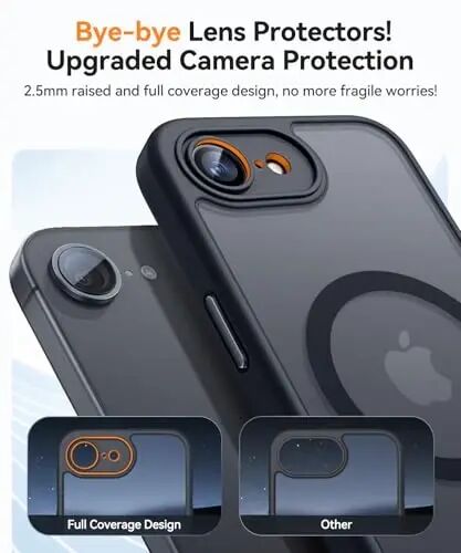 CANSHN Magnetic for iPhone 16e Case, Upgraded [Full Camera Protection] [Compatible with Magsafe] [Translucent Matte] Shockproof Protective Phone Case for iPhone 16e - Black - CANSHN (1)