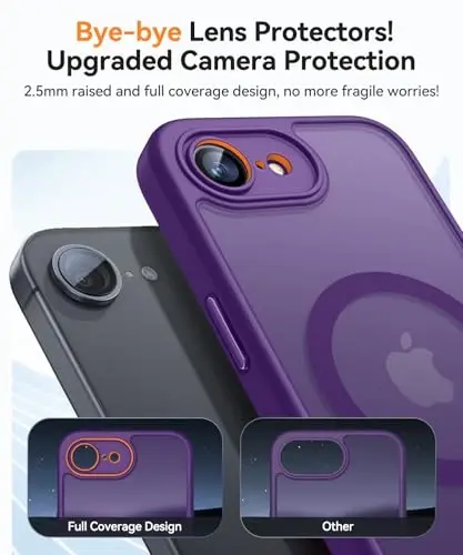 CANSHN Magnetic for iPhone 16e Case, Upgraded [Full Camera Protection] [Compatible with Magsafe] [Translucent Matte] Shockproof Protective Phone Case for iPhone 16e - Deep Purple - 3