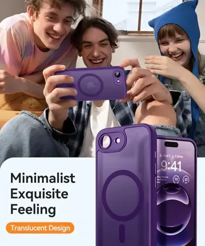 CANSHN Magnetic for iPhone 16e Case, Upgraded [Full Camera Protection] [Compatible with Magsafe] [Translucent Matte] Shockproof Protective Phone Case for iPhone 16e - Deep Purple - 7