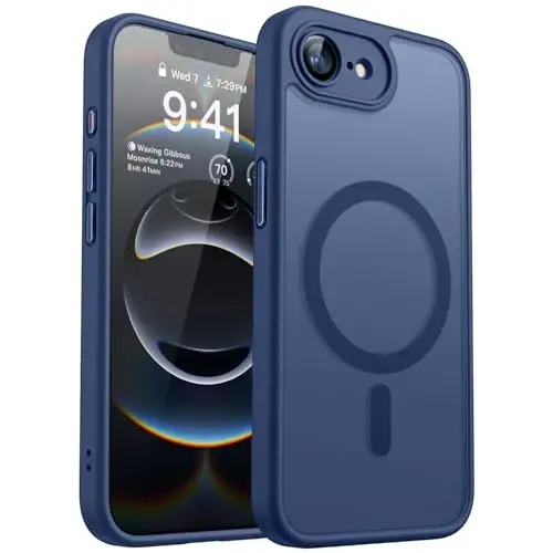 CANSHN Magnetic for iPhone 16e Case, Upgraded [Full Camera Protection] [Compatible with Magsafe] [Translucent Matte] Shockproof Protective Phone Case for iPhone 16e - Deep Blue - 1