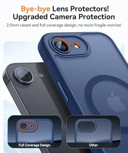 CANSHN Magnetic for iPhone 16e Case, Upgraded [Full Camera Protection] [Compatible with Magsafe] [Translucent Matte] Shockproof Protective Phone Case for iPhone 16e - Deep Blue - 3