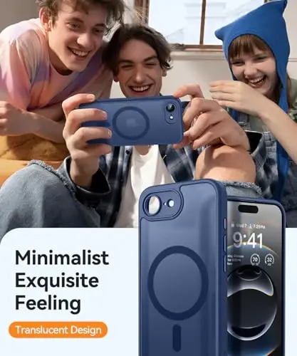 CANSHN Magnetic for iPhone 16e Case, Upgraded [Full Camera Protection] [Compatible with Magsafe] [Translucent Matte] Shockproof Protective Phone Case for iPhone 16e - Deep Blue - 7
