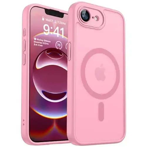 CANSHN Magnetic for iPhone 16e Case, Upgraded [Full Camera Protection] [Compatible with Magsafe] [Translucent Matte] Shockproof Protective Phone Case for iPhone 16e - Pink - 1