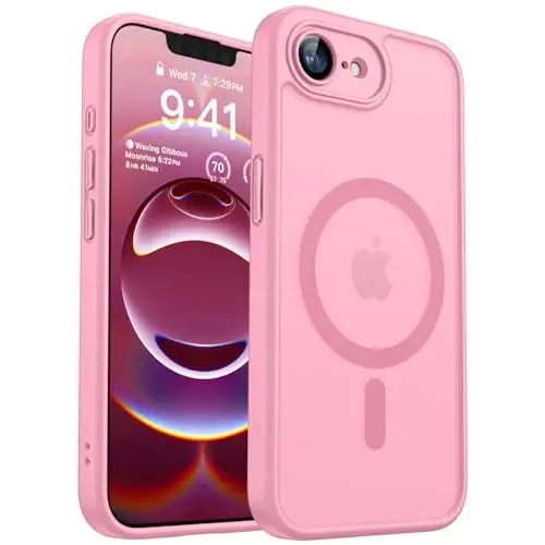 CANSHN Magnetic for iPhone 16e Case, Upgraded [Full Camera Protection] [Compatible with Magsafe] [Translucent Matte] Shockproof Protective Phone Case for iPhone 16e - Pink - 1