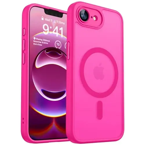 CANSHN Magnetic for iPhone 16e Case, Upgraded [Full Camera Protection] [Compatible with Magsafe] [Translucent Matte] Shockproof Protective Phone Case for iPhone 16e - Hot Pink 