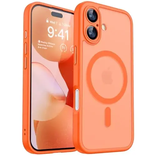 CANSHN Magnetic for iPhone 17 Case, Upgraded [Full Camera Protection] [Compatible with Magsafe] [Translucent Matte] Shockproof Protective Phone Case for iPhone 17 - Orange - 2