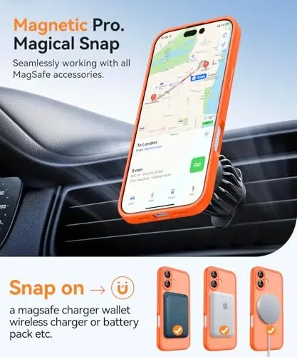 CANSHN Magnetic for iPhone 17 Case, Upgraded [Full Camera Protection] [Compatible with Magsafe] [Translucent Matte] Shockproof Protective Phone Case for iPhone 17 - Orange - 5