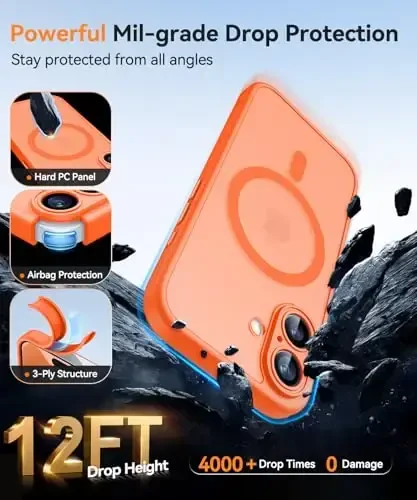 CANSHN Magnetic for iPhone 17 Case, Upgraded [Full Camera Protection] [Compatible with Magsafe] [Translucent Matte] Shockproof Protective Phone Case for iPhone 17 - Orange - 6