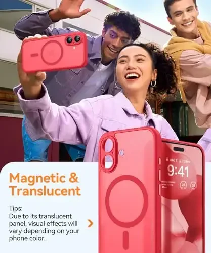 CANSHN Magnetic for iPhone 17 Case, Upgraded [Full Camera Protection] [Compatible with Magsafe] [Translucent Matte] Shockproof Protective Phone Case for iPhone 17 - Red - 4