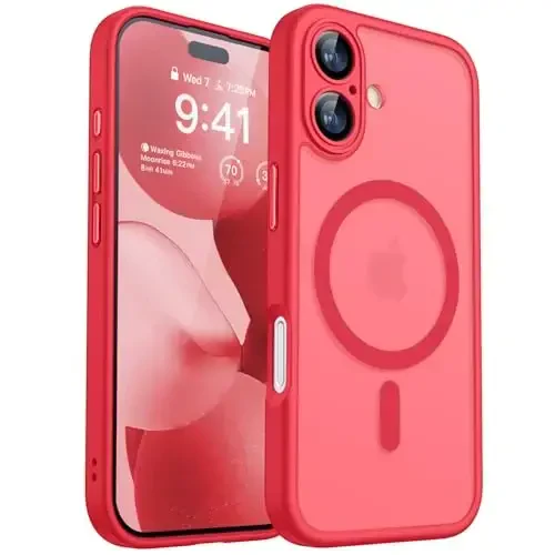 CANSHN Magnetic for iPhone 17 Case, Upgraded [Full Camera Protection] [Compatible with Magsafe] [Translucent Matte] Shockproof Protective Phone Case for iPhone 17 - Red 