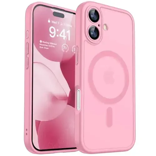 CANSHN Magnetic for iPhone 17 Case, Upgraded [Full Camera Protection] [Compatible with Magsafe] [Translucent Matte] Shockproof Protective Phone Case for iPhone 17 - Pink - 1