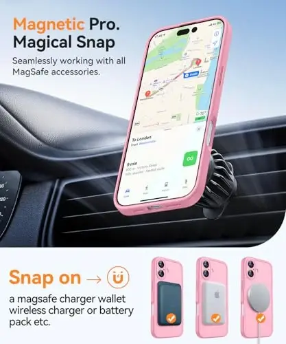 CANSHN Magnetic for iPhone 17 Case, Upgraded [Full Camera Protection] [Compatible with Magsafe] [Translucent Matte] Shockproof Protective Phone Case for iPhone 17 - Pink - 5