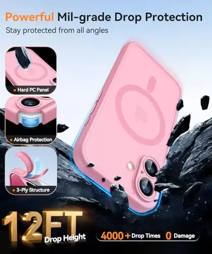 CANSHN Magnetic for iPhone 17 Case, Upgraded [Full Camera Protection] [Compatible with Magsafe] [Translucent Matte] Shockproof Protective Phone Case for iPhone 17 - Pink - 6