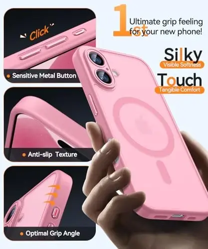 CANSHN Magnetic for iPhone 17 Case, Upgraded [Full Camera Protection] [Compatible with Magsafe] [Translucent Matte] Shockproof Protective Phone Case for iPhone 17 - Pink - 7
