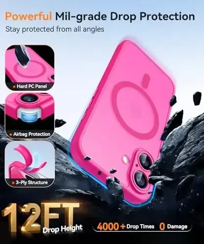 CANSHN Magnetic for iPhone 17 Case, Upgraded [Full Camera Protection] [Compatible with Magsafe] [Translucent Matte] Shockproof Protective Phone Case for iPhone 17 - Hot Pink - 6