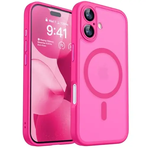 CANSHN Magnetic for iPhone 17 Case, Upgraded [Full Camera Protection] [Compatible with Magsafe] [Translucent Matte] Shockproof Protective Phone Case for iPhone 17 - Hot Pink 