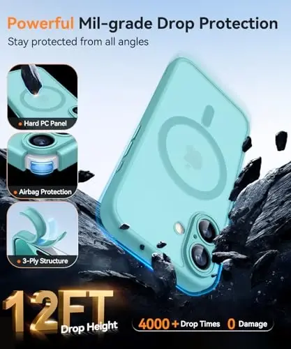 CANSHN Magnetic for iPhone 17 Case, Upgraded [Full Camera Protection] [Compatible with Magsafe] [Translucent Matte] Shockproof Protective Phone Case for iPhone 17 - Teal - 6
