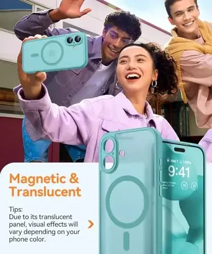 CANSHN Magnetic for iPhone 17 Case, Upgraded [Full Camera Protection] [Compatible with Magsafe] [Translucent Matte] Shockproof Protective Phone Case for iPhone 17 - Teal - 4