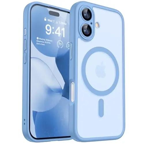 CANSHN Magnetic for iPhone 17 Case, Upgraded [Full Camera Protection] [Compatible with Magsafe] [Translucent Matte] Shockproof Protective Phone Case for iPhone 17 - Light Blue - 1