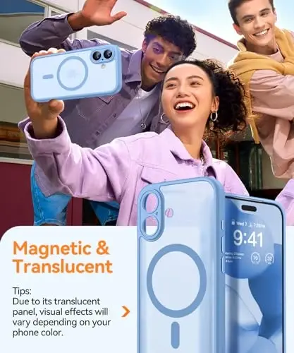 CANSHN Magnetic for iPhone 17 Case, Upgraded [Full Camera Protection] [Compatible with Magsafe] [Translucent Matte] Shockproof Protective Phone Case for iPhone 17 - Light Blue - 4