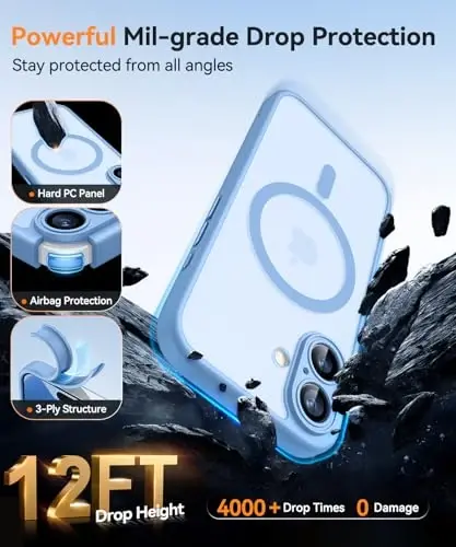 CANSHN Magnetic for iPhone 17 Case, Upgraded [Full Camera Protection] [Compatible with Magsafe] [Translucent Matte] Shockproof Protective Phone Case for iPhone 17 - Light Blue - 6