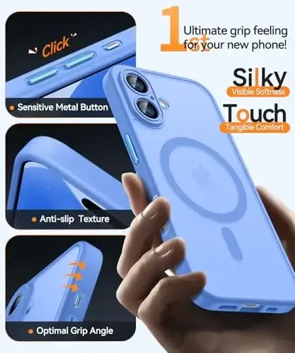 CANSHN Magnetic for iPhone 17 Case, Upgraded [Full Camera Protection] [Compatible with Magsafe] [Translucent Matte] Shockproof Protective Phone Case for iPhone 17 - Ultramarine - 7