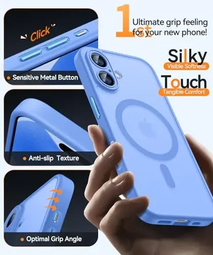 CANSHN Magnetic for iPhone 17 Case, Upgraded [Full Camera Protection] [Compatible with Magsafe] [Translucent Matte] Shockproof Protective Phone Case for iPhone 17 - Ultramarine - 7