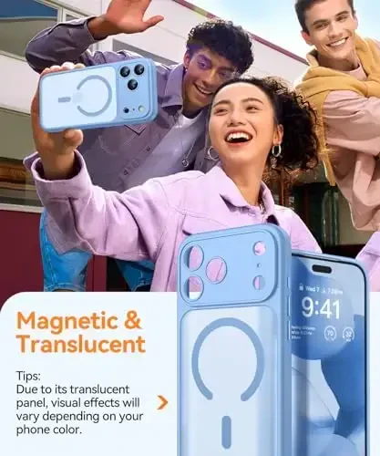 CANSHN Magnetic Compatible with iPhone 17 Pro Case, Upgraded [Full Camera Protection] [Compatible with Magsafe] [Translucent Matte] Shockproof Protective Phone Cover 6.3 Inch - Light Blue - 3