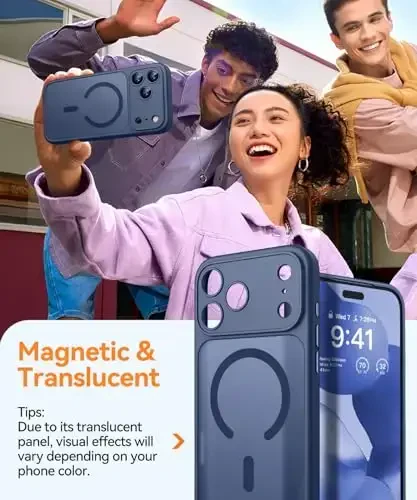 CANSHN Magnetic Compatible with iPhone 17 Pro Case, Upgraded [Full Camera Protection] [Compatible with Magsafe] [Translucent Matte] Shockproof Protective Phone Cover 6.3 Inch - Deep Blue - 6