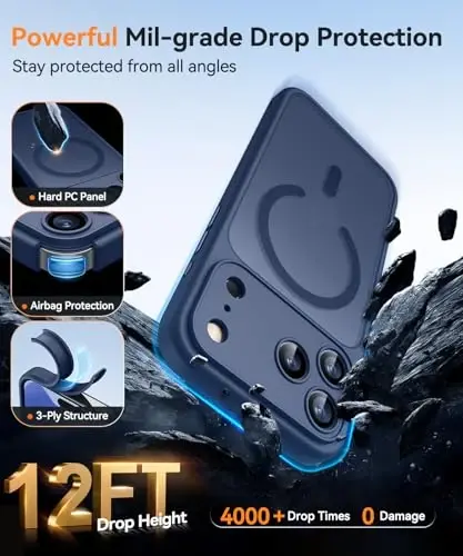 CANSHN Magnetic Compatible with iPhone 17 Pro Case, Upgraded [Full Camera Protection] [Compatible with Magsafe] [Translucent Matte] Shockproof Protective Phone Cover 6.3 Inch - Deep Blue - 5