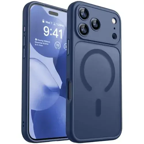 CANSHN Magnetic Compatible with iPhone 17 Pro Case, Upgraded [Full Camera Protection] [Compatible with Magsafe] [Translucent Matte] Shockproof Protective Phone Cover 6.3 Inch - Deep Blue - CANSHN