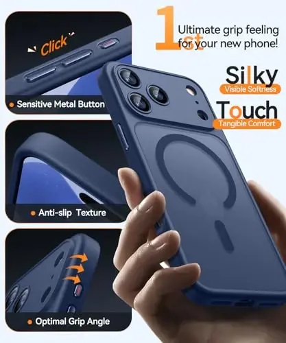 CANSHN Magnetic Compatible with iPhone 17 Pro Case, Upgraded [Full Camera Protection] [Compatible with Magsafe] [Translucent Matte] Shockproof Protective Phone Cover 6.3 Inch - Deep Blue - 4