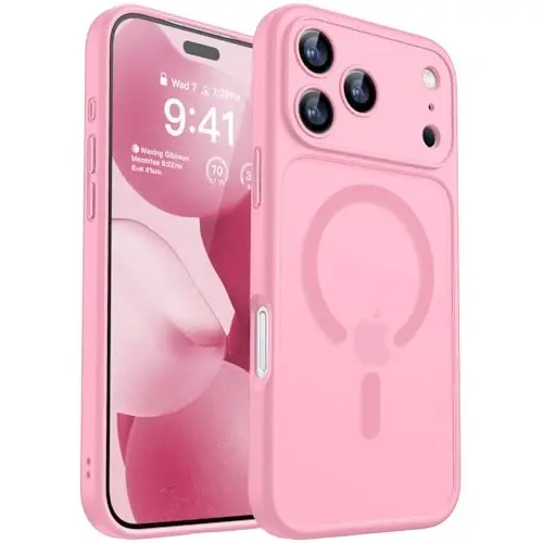 CANSHN Magnetic Compatible with iPhone 17 Pro Case, Upgraded [Full Camera Protection] [Compatible with Magsafe] [Translucent Matte] Shockproof Protective Phone Cover 6.3 Inch - Pink - 1