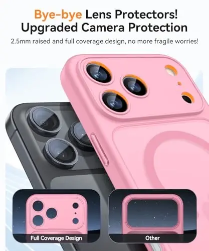 CANSHN Magnetic Compatible with iPhone 17 Pro Case, Upgraded [Full Camera Protection] [Compatible with Magsafe] [Translucent Matte] Shockproof Protective Phone Cover 6.3 Inch - Pink - 4