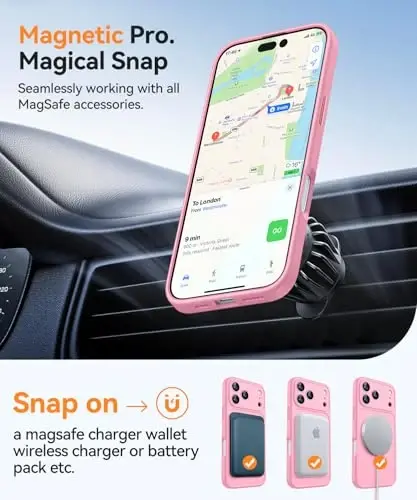 CANSHN Magnetic Compatible with iPhone 17 Pro Case, Upgraded [Full Camera Protection] [Compatible with Magsafe] [Translucent Matte] Shockproof Protective Phone Cover 6.3 Inch - Pink - 5