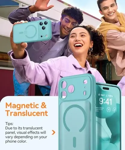 CANSHN Magnetic Compatible with iPhone 17 Pro Case, Upgraded [Full Camera Protection] [Compatible with Magsafe] [Translucent Matte] Shockproof Protective Phone Cover 6.3 Inch - Teal - 3