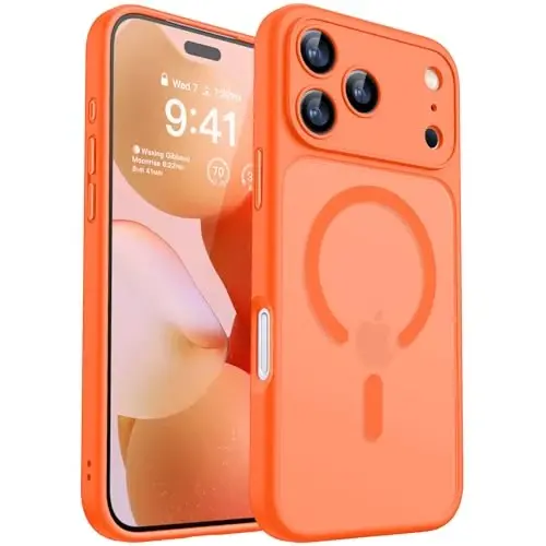 CANSHN Magnetic Compatible with iPhone 17 Pro Case, Upgraded [Full Camera Protection] [Compatible with Magsafe] [Translucent Matte] Shockproof Protective Phone Cover 6.3 Inch - Orange 