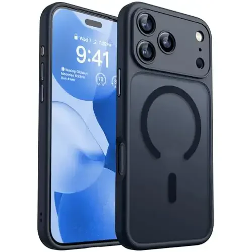 CANSHN Magnetic Compatible with iPhone 17 Pro Case, Upgraded [Full Camera Protection] [Compatible with Magsafe] [Translucent Matte] Shockproof Protective Phone Cover 6.3 Inch - Black - CANSHN