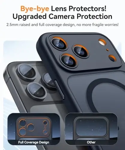 CANSHN Magnetic Compatible with iPhone 17 Pro Case, Upgraded [Full Camera Protection] [Compatible with Magsafe] [Translucent Matte] Shockproof Protective Phone Cover 6.3 Inch - Black - 3