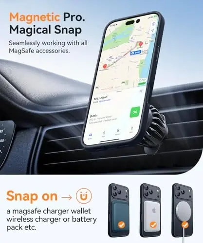 CANSHN Magnetic Compatible with iPhone 17 Pro Case, Upgraded [Full Camera Protection] [Compatible with Magsafe] [Translucent Matte] Shockproof Protective Phone Cover 6.3 Inch - Black - 4