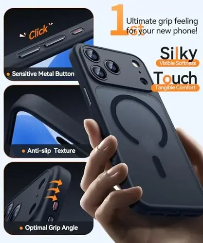 CANSHN Magnetic Compatible with iPhone 17 Pro Case, Upgraded [Full Camera Protection] [Compatible with Magsafe] [Translucent Matte] Shockproof Protective Phone Cover 6.3 Inch - Black - 5